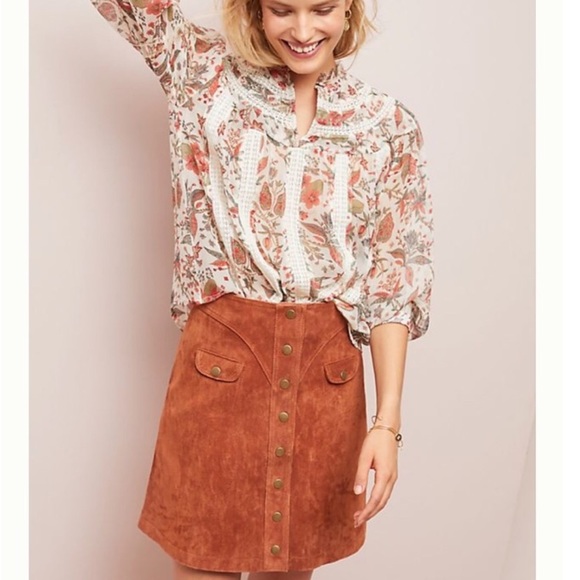 Anthropologie Dresses & Skirts - Anthropologie Suede Button-Front Retro Mini Skirt Size 12